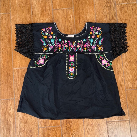 Unik Black Blouse with Colorful Embroidery - Picture 1 of 7